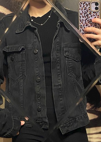 Siyah Tie-Dye Kadın Kot Ceket - Görsel 2