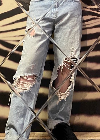 Mavi Bol Kesim Kadın Kot Pantolon - Görsel 4