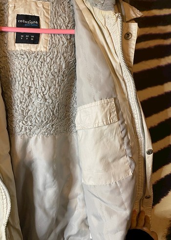 Krem Kadın Kürklü Streetwear Mont - Görsel 5