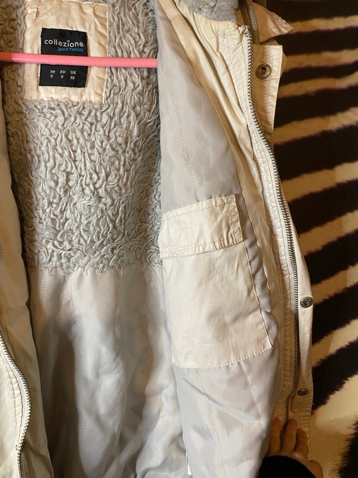 Krem Kadın Kürklü Streetwear Mont - Görsel 5