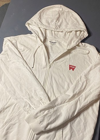 Unisex Beyaz Fermuarlı Kapüşonlu Sweatshirt - Görsel 2