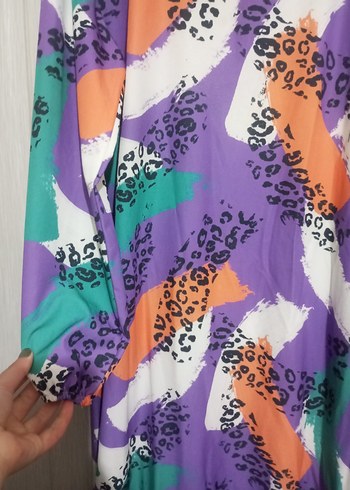 Renkli Tie-Dye Uzun Kollu Uzun Elbise - Görsel 3