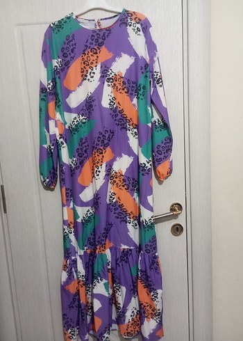 Renkli Tie-Dye Uzun Kollu Uzun Elbise - Görsel 2