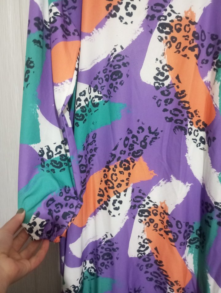 Renkli Tie-Dye Uzun Kollu Uzun Elbise - Görsel 3