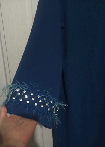 taş Detaylı Uzun Mavi Kadın Elbise - Görsel 3