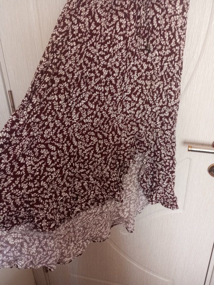 Bordo V Yaka Bohem Uzun Elbise - Görsel 2