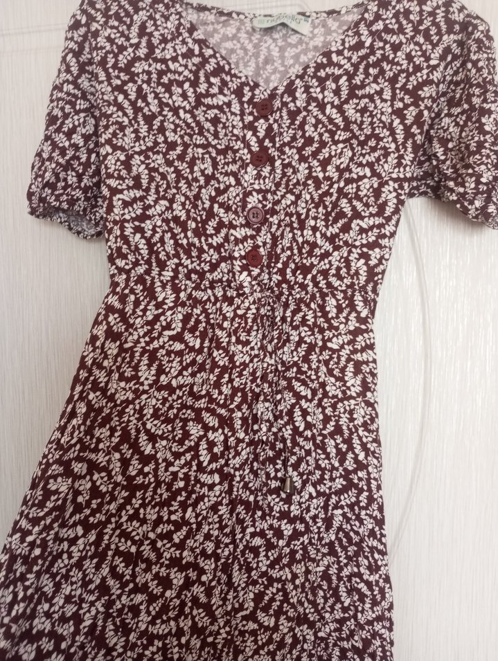 Bordo V Yaka Bohem Uzun Elbise - Görsel 4