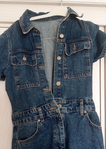 Kadın Kemerli Koyu Mavi Denim Tulum - Görsel 2