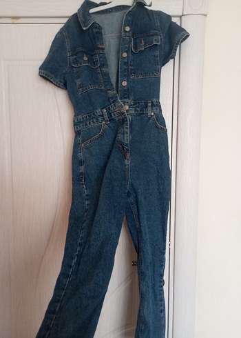 Kadın Kemerli Koyu Mavi Denim Tulum - Görsel 5