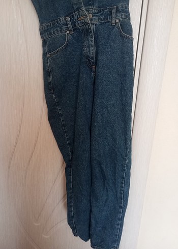 Kadın Kemerli Koyu Mavi Denim Tulum - Görsel 3