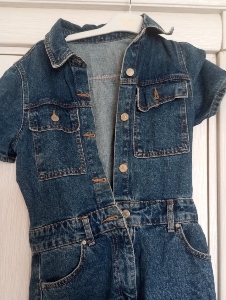 Kadın Kemerli Koyu Mavi Denim Tulum - Görsel 2