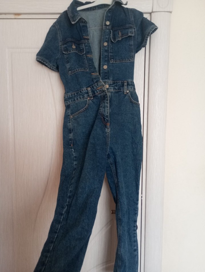 Kadın Kemerli Koyu Mavi Denim Tulum - Görsel 5