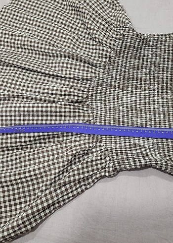 Gri Ekose Desenli Pilili Midi Kumaş Elbise - Görsel 6