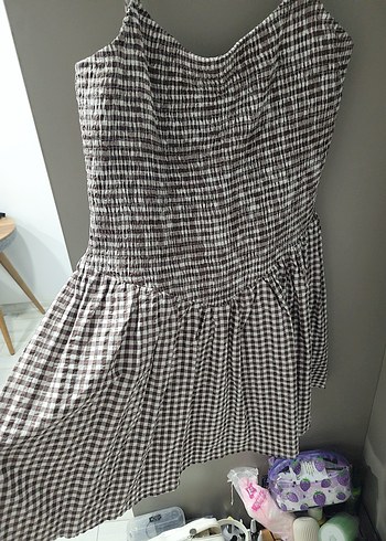 Gri Ekose Desenli Pilili Midi Kumaş Elbise - Görsel 4