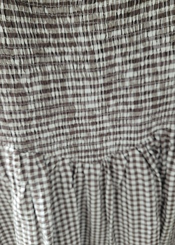 Gri Ekose Desenli Pilili Midi Kumaş Elbise - Görsel 5