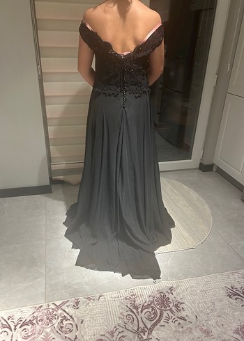 Siyah Straplez Uzun Gotik Abiye Elbise - Görsel 3