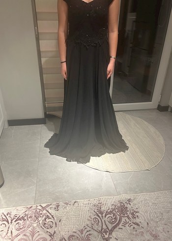 Siyah Straplez Uzun Gotik Abiye Elbise - Görsel 2