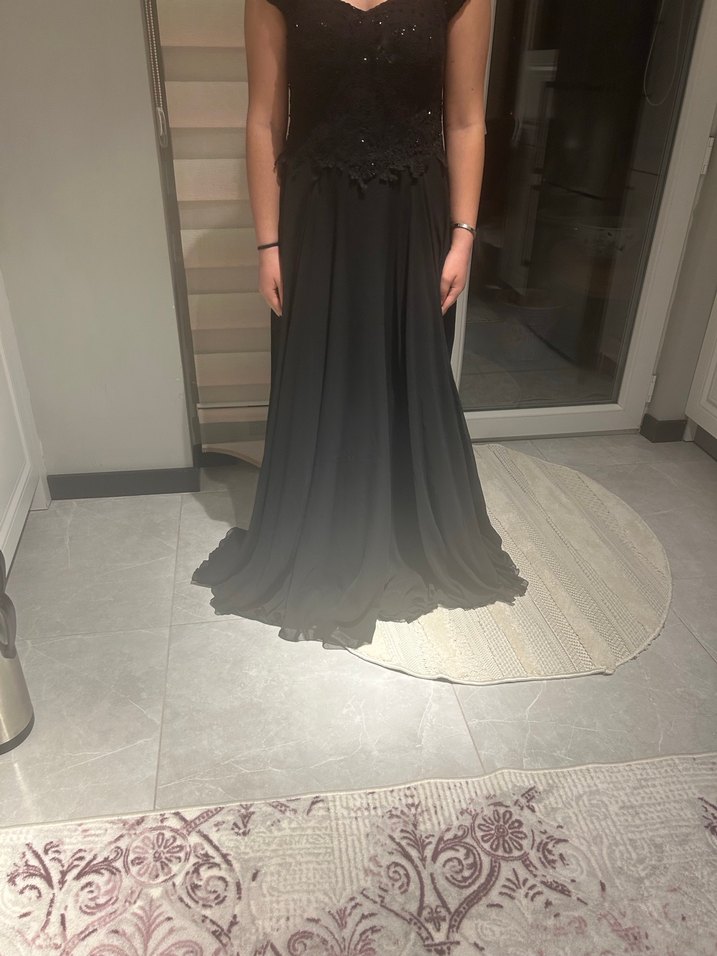 Siyah Straplez Uzun Gotik Abiye Elbise - Görsel 2