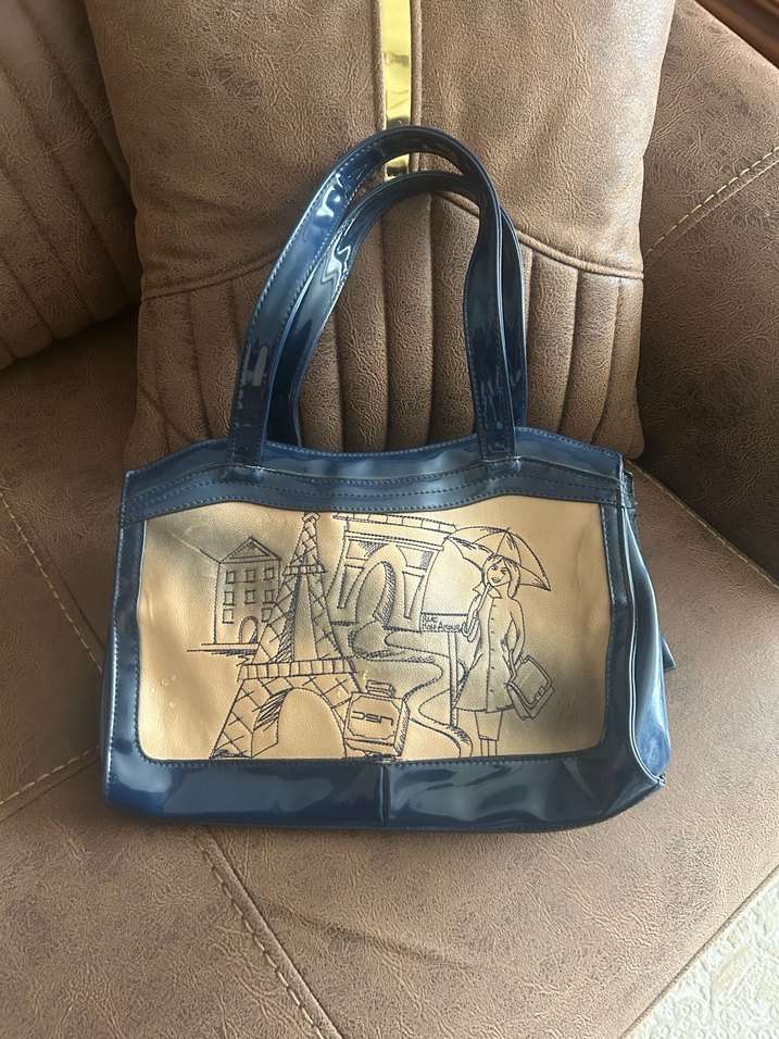 Mavi Parlak Deri Yılan Desenli Kadın Çanta - Görsel 2