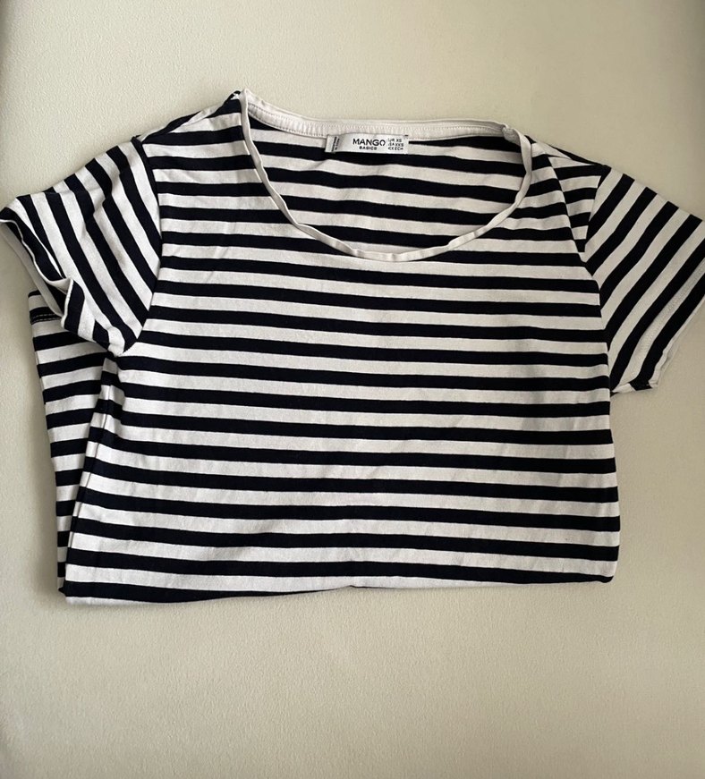 Kısa Kollu Siyah Beyaz Çizgili Kadın Tişört - Görsel 2