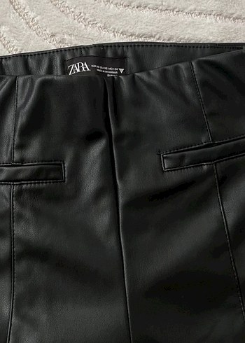 Deri Siyah Kadın Pantolon Midi Boy - Görsel 2