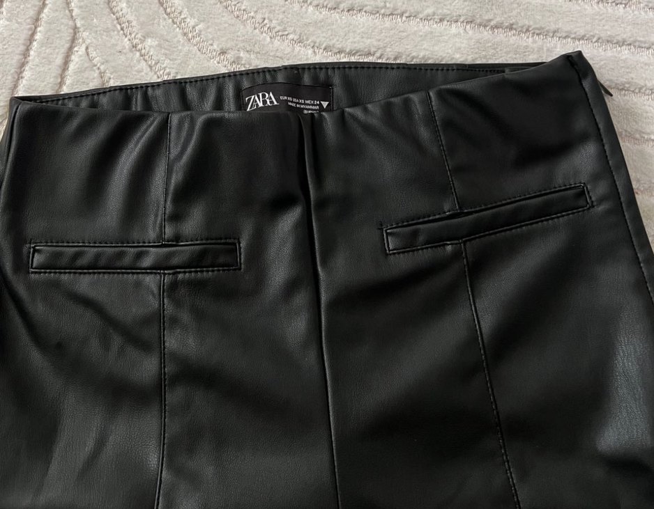 Deri Siyah Kadın Pantolon Midi Boy - Görsel 2