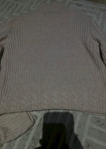 Pudra Yüksek Yakalı Örgü Triko Kazak - Görsel 3