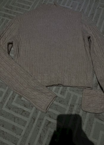 Pudra Yüksek Yakalı Örgü Triko Kazak - Görsel 2