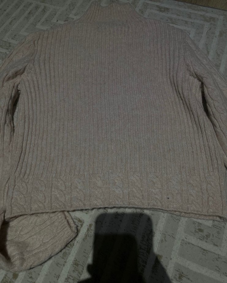 Pudra Yüksek Yakalı Örgü Triko Kazak - Görsel 3