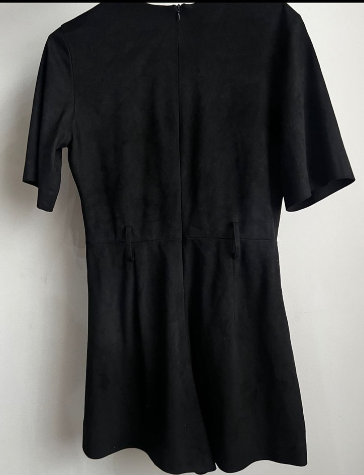 Siyah Süet V Yakalı Kısa Tulum - Görsel 2