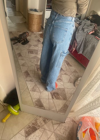 Mavi Düğmeli Bol Kesim Midi Kot Pantolon - Görsel 4