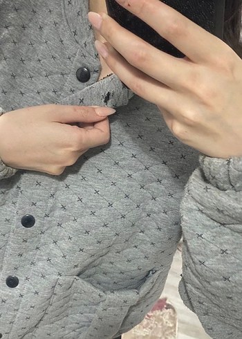 Gri Düğmeli Kadın Kışlık Midi Mont - Görsel 3