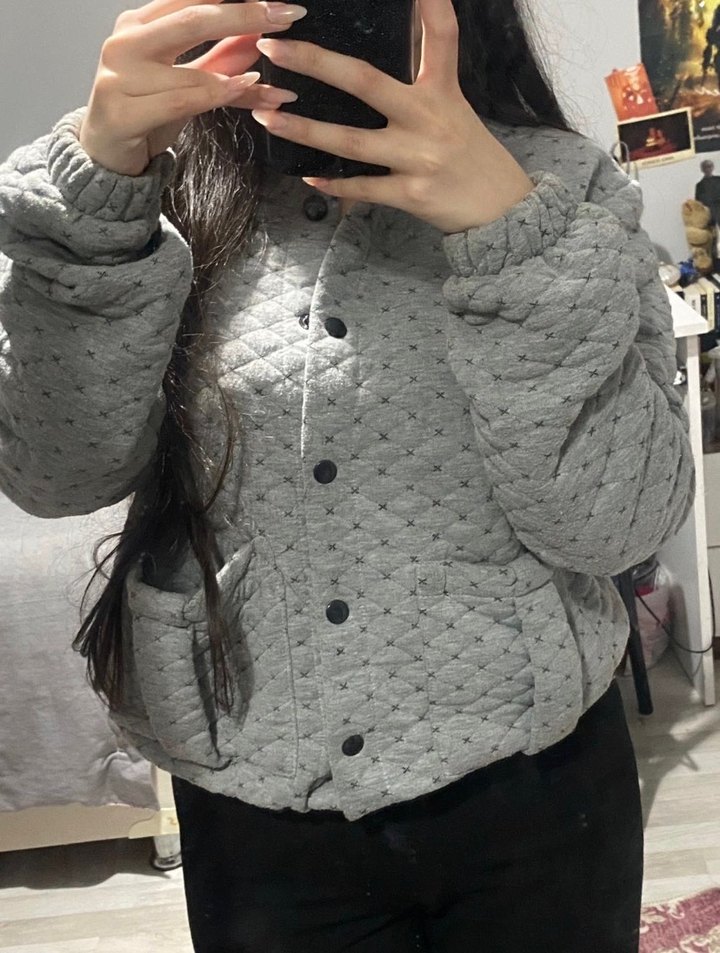 Gri Düğmeli Kadın Kışlık Midi Mont - Görsel 2