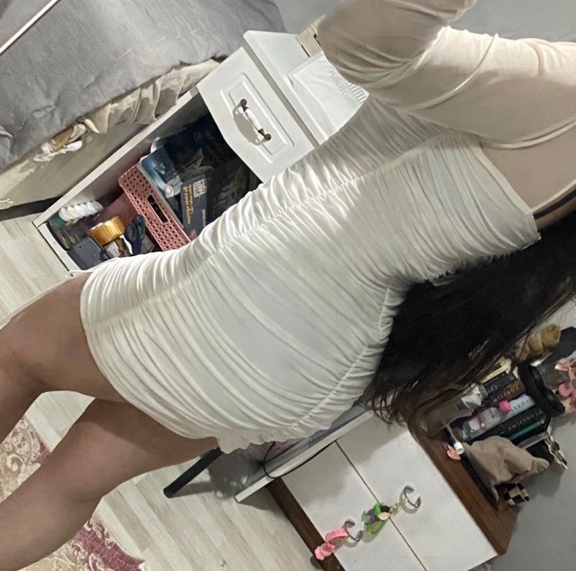 Uzun Kollu Beyaz V Yakalı Mini Elbise - Görsel 3