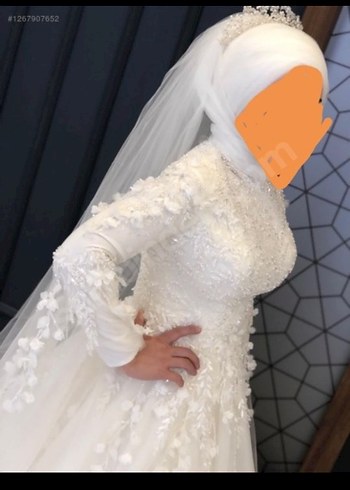 Uzun Kollu Straplez Prenses Gelinlik - Görsel 4