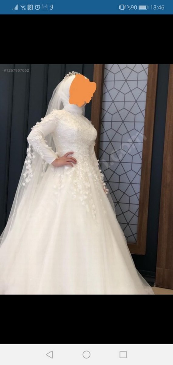 Uzun Kollu Straplez Prenses Gelinlik - Görsel 2