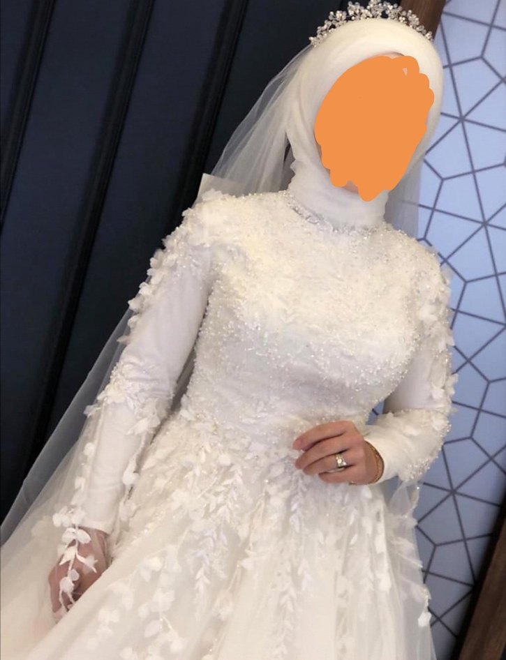 Uzun Kollu Straplez Prenses Gelinlik - Görsel 3