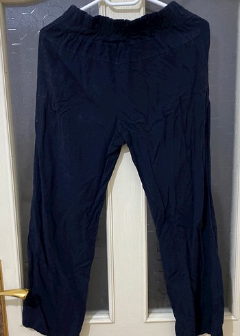 Lacivert Bol Kesim Keten Kadın Pantolon - Görsel 2