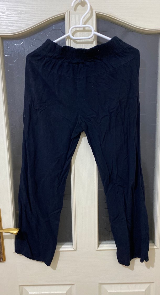 Lacivert Bol Kesim Keten Kadın Pantolon - Görsel 2