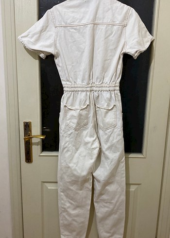 Beyaz Pamuklu Kısa Kollu Tulum - Görsel 3