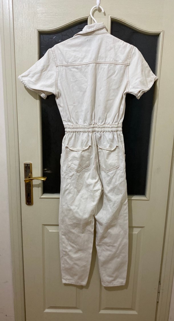 Beyaz Pamuklu Kısa Kollu Tulum - Görsel 3