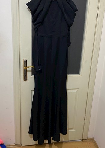 Uzun Siyah manuka marka siyah dırapeli kadın elbise - Görsel 3