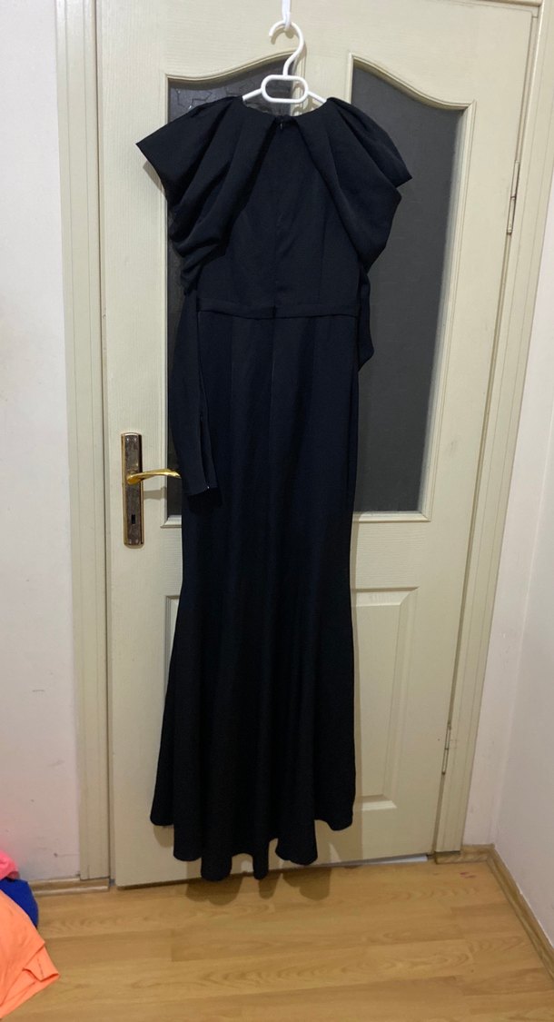 Uzun Siyah manuka marka siyah dırapeli kadın elbise - Görsel 3