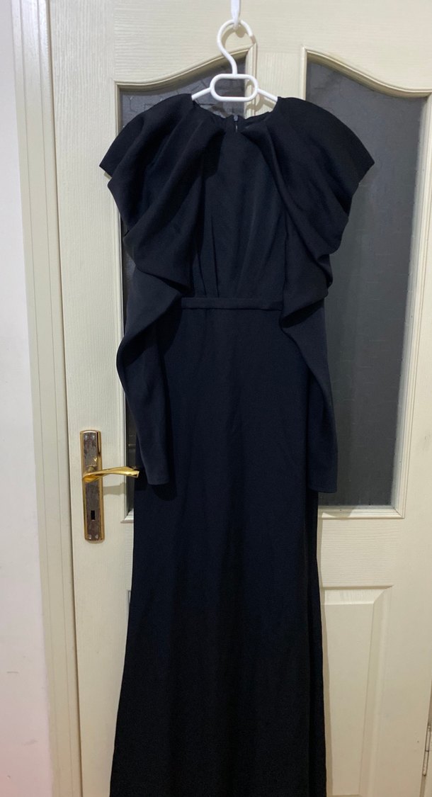 Uzun Siyah manuka marka siyah dırapeli kadın elbise - Görsel 2