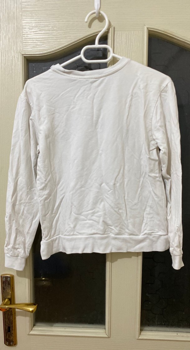 Beyaz Baskılı Uzun Kollu Kadın Sweatshirt - Görsel 2