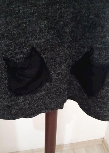 Düğmeli Siyah Kadın Yün Triko elbise - Görsel 4