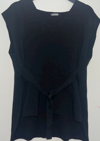 Kadın Siyah V Yaka Kemerli Süveter - Görsel 2