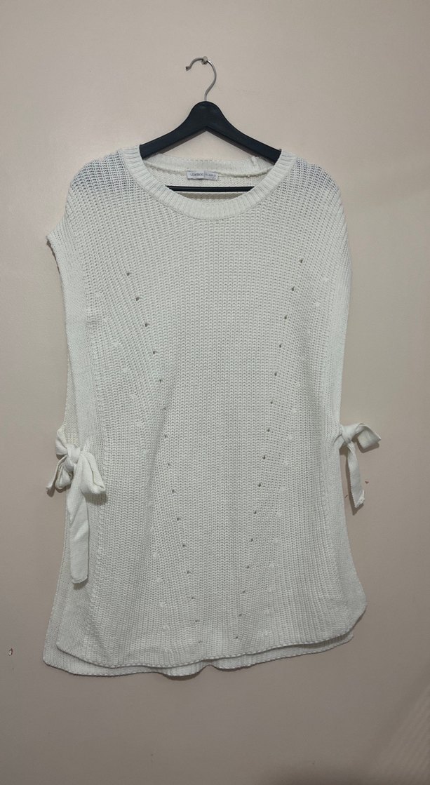 Gri Örgü Kadın Süveter, Salaş Kesim, Bisiklet Yaka - Görsel 2