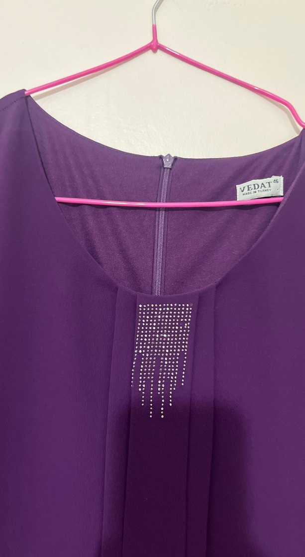 Mor Drapeli Uzun Kadın Elbise - Görsel 3