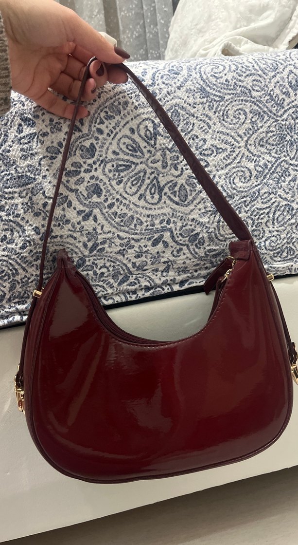 Bordo Parlak Deri Kadın Çanta - Görsel 2